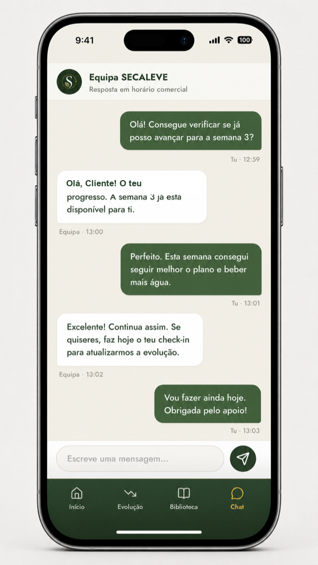 Chat de suporte do aplicativo Secaleve